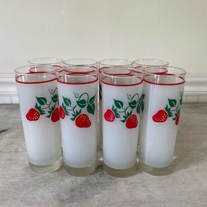 Vintage frosted strawberry glass set